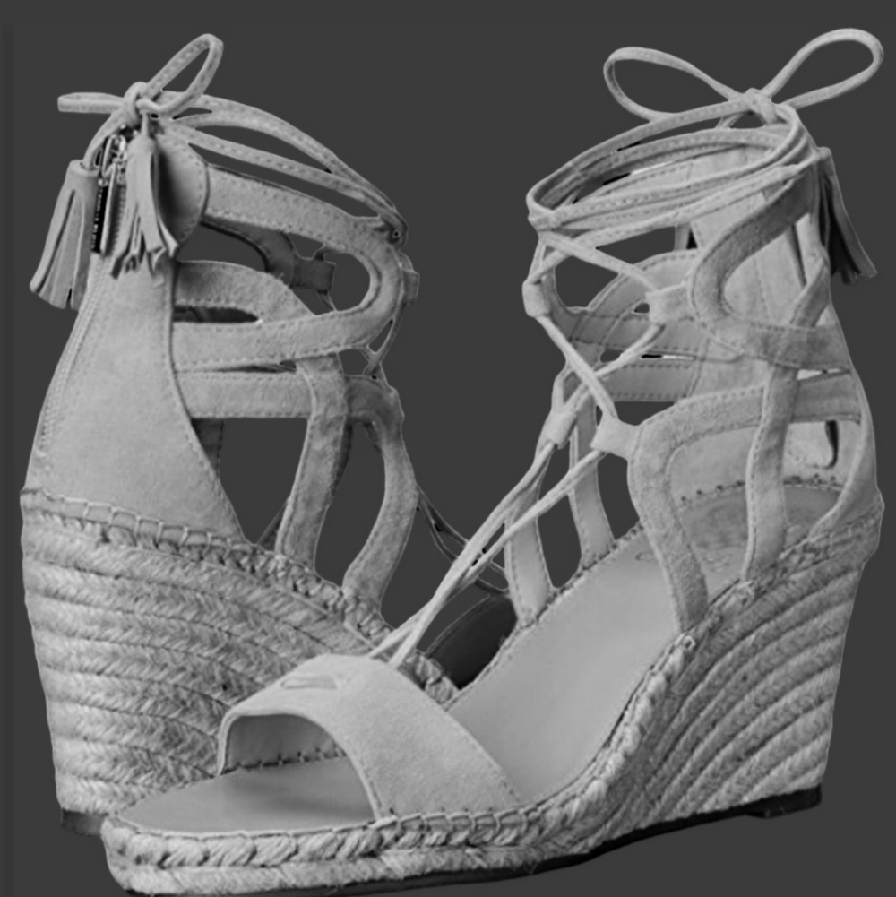 Vince Camuto Tannon Leather Ankle Zip Back Espadrille Wedge Sandals Shoes 9.5M